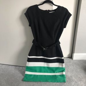 Black Dress w/ Green & White Stripes & Belt